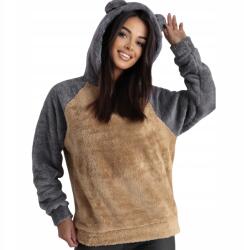  Női kapucnis pulóver plüss polár sherpa kontraszt bézs szürke XL/XXL (BT1026-mink-XL/XXL)