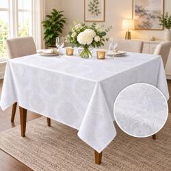 Pucioasa Fata de masa satinata jacquard alba 150x180 cm, damasc floral cu medalioane Fata de masa