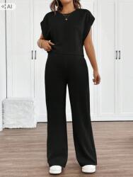 Shein Fekete Ribbed Póló Felhajtott Ujjakkal L 1