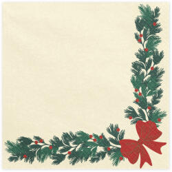 PartyDeco Șervețele de hârtie de Crăciun - Ghirlandă cu fundiță 33 x 33 cm