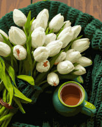 Oh Art! Set pictura pe numere, cu sasiu, Lalele albe, 40x50 cm (ANG1168)