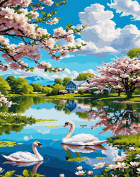 Oh Art! Set pictura pe numere, cu sasiu, Lac cu lebede, 40x50 cm (ANG1109)