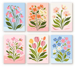 Figured Art Set 6 mini-picturi pe numere, cu sasiu, Flori pastel, 15x20cm (MFA018-Y)