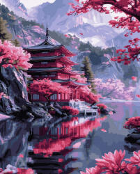 Oh Art! Set pictura pe numere, cu sasiu, Pagoda si sakura, 40x50 cm (ANG1140)