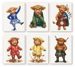 Figured Art Set 6 mini-picturi pe numere, cu sasiu, Prietenii de la ferma din Scotia, 15x20cm (MFA107-Y)