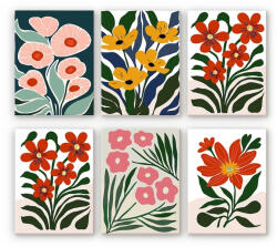 Figured Art Set 6 mini-picturi pe numere, cu sasiu, Motive florale colorate, 15x20cm (MINI367-Y)