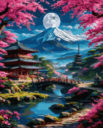 Oh Art! Set pictura pe numere, cu sasiu, Pagoda si luna, 40x50 cm (ANG1137)