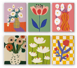 Figured Art Set 6 mini-picturi pe numere, cu sasiu, Flori abstracte in vaze, 15x20cm (MINI365-Y)