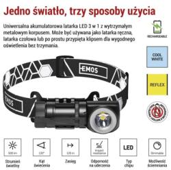 EMOS Led fejlámpa, 500lm, újratölthető Li-Ion 800mAh3.7V Emos P3544 (P3544)
