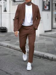 Shein Barna Elegáns Férfi Nadrág Szűkített Fazonnal L 1L