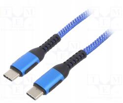Akyga Kábel; Usb 2.0; Usb C csatlakozó, mindkét oldalon; nikkelezett; 1, 8m; 100W (AK-USB-38)