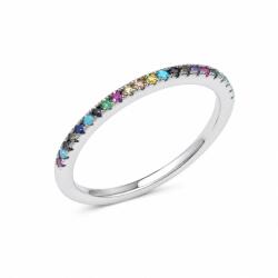 Flippy Inel din Argint 925, Jolie Silver, cu Mini Zirconii Multicolore, Design Tip Verighetă, Finisaj Lucios, 1.2 g, Mărimea 54, Argintiu și Multicolor (06746)
