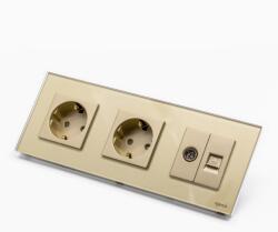 Tosyco Priză Schuko dublă + TV + LAN cu ramă din sticlă (TOS-C2SK1TV1L-G)