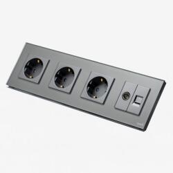 Tosyco Priză Schuko triplă + TV + LAN cu ramă din sticlă (TOS-C3SK1TV1L-Y)