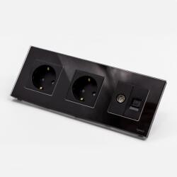 Tosyco Priză Schuko dublă + TV + LAN cu ramă din sticlă (TOS-C2SK1TV1L-B)