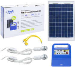 PNI Sistem solar fotovoltaic PNI GreenHouse H01 30W cu acumulator 12V/7Ah, USB/Radio/MP3, 2 becuri LED (PNI-SUNH01)