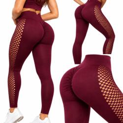 Verk Colanti dama fitness Push Up cu talie inalta, efect modelator, insertii mesh, elastici, pentru sala, yoga si alergare, L/XL, bordo