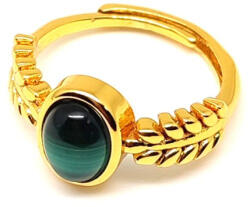 R. M. ékszer Malachit gyűrű levél 10x8 mm, aranyszínű, állítható „Tavaszi Kör (019494)