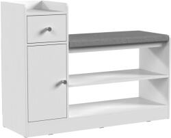 HomCom Bancă pentru încălțăminte cu pernuță, sertar și rafturi deschise bancă de hol 90x29, 8x67, 8cm Alb | Aosom Romania (837-817V90WT) Pantofar