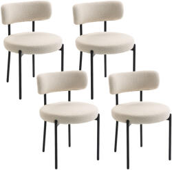 HomCom Set de 4 scaune pentru sufragerie Scaune de bucătărie căptușite din țesătură bouclette Spătar curbat Picioare din oțel Bej | Aosom Romania (83A-168V01BG)