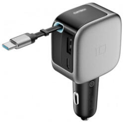 Cuktech CC903P Display autós szivargyujtós töltő, szürke (100W, 5A, 1 x USB-A, 1 x USB-C + 1 x USB-C töltőkábel)