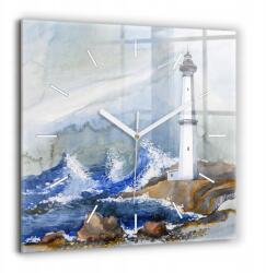  Modern Négyzet alakú Üveg falióra Tenger és világítótorony Nagy 60x60 cm (010010500080100270309)