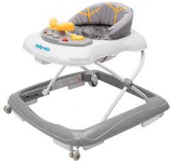 Baby Mix bébikomp zenélő játékpulttal, szilikon kerekekkel - Szürke/sárga mintás