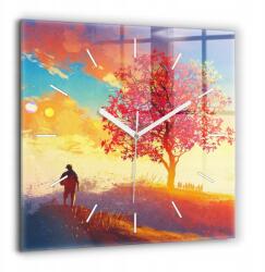  Négyzet alakú Üveg Falióra Modern Mintával Őszi Tájkép 60x60 cm (010010500080100271069)