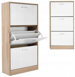 Jumi Cipősszekrény 3 rekeszes fehér és sonoma tölgy 60x24x113 cm (wąski regał na obuwie szafka do korytarza)