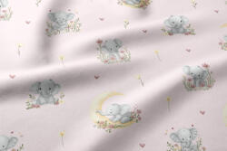  Flanel textil - méteráru - rózsaszín elefánt - hold mintás 160cm