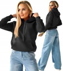 J. STYLE Vastag meleg melegítő pulóver Női zseb kenguru kapucnis L Jimi (BLUZA DAMSKA Z KAPTUREM CZARNA DRESOWA BLUZKA)