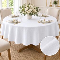 Pucioasa Fata de masa satinata jacquard alba, rotunda, diametru 180cm, elegant geometric Fata de masa