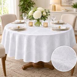 Pucioasa Fata de masa satinata jacquard alba, rotunda, diametru 140cm, damasc floral cu medalioane Fata de masa