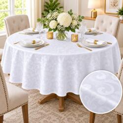 Pucioasa Fata de masa satinata jacquard alba, rotunda, diametru 240cm, Arabesc Fata de masa