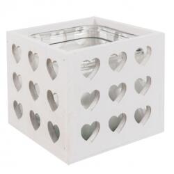 Clayre & Eef Vaza lemn cu interior sticla alba 14 x 14 x 13 cm (1351)
