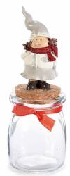 Decorer Borcan din sticla si figurina Spiridus ceramica alba rosie 6x15 cm (10120)