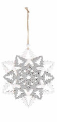 Decorer Decoratiune suspendabila din lemn alb argintiu model Fulg 16x18 cm (63296)
