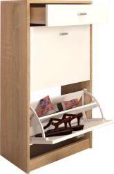 Mobikon Pantofar 2 compartimente cu sertar pal alb stejar sonoma Vivat 50x28x92 cm (45145) Pantofar