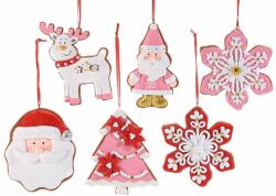 Decorer Set 6 ornamente brad din polirasina roz rosie alba 9x10 cm (10993)