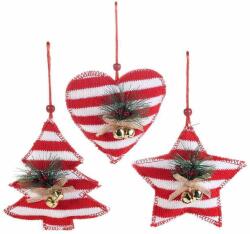 Decorer Set 3 ornamente brad din textil alb rosu 13x13 cm (11017)