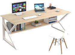Mobikon Birou cu raft din mdf maro stejar natural si picioare metal alb Tarcal 100x60x72 cm (17693)