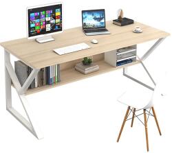 Mobikon Birou cu raft din mdf maro stejar natur si picioare fier alb Tarcal 80x40x72 cm (17692)
