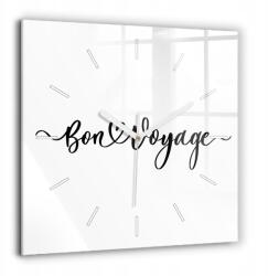  Négyzet alakú Fotó Üveg Óra Grafikával Bon voyage Felirat 60x60 cm (010010500080100271327)