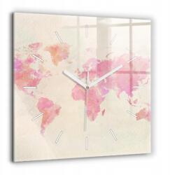  Modern Négyzet alakú Üveg Falióra Akvarell Világtérkép 60x60 cm (010010500080100270808)