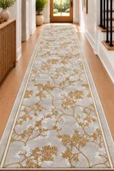 ZARRA Traversa ZARRA 00844, GREY Model Sakura Imprimat, Tesatura Plata, Latime 0.6m, Marime 1.2 x 800 cm, Gri, Bej, Maro, Festonata Surfilata Tivita, Antialergica, Polipropilena, Living, Dormitor, Hol - Covor