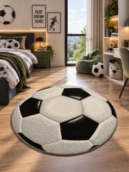 Kolibri Covor Rotund Camera Copii Minge Fotbal 11199-190, Marime 67 x 67 cm, Alb, Negru, Inaltime Fir 9 mm, Antialergic, Polipropilena, Gradinita, Cresa, Loc de Joaca Covor