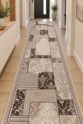 ZARRA Traversa ZARRA 00744, Model Patchwork Imprimat, Tesatura Plata, Latime 0.6m, Marime 200 x 800 cm, Gri, Bej, Maro, Festonata Surfilata Tivita, Antialergica, Polipropilena, Living, Dormitor, Hol Covor