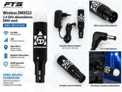  FTS Wireless DMX512 2.4 GHz akkumulátoros vezeték nélküli DMX vevő