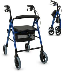 Mobiclinic Hércules 4 kerekű rollator időseknek - összecsukható, állítható, üléssel, kosárral, fékkel - kék - max. 100 kg teherbírás