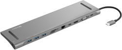 Sandberg USB-C 10-in-1 Docking Station dokkoló, HDMI, VGA, gigabites Ethernet, 100 W tápbemenet, szürke (136-31)
